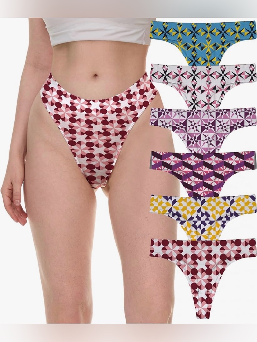 NWT Sexy Basics 6-Pack Cotton Stretch No Show Thong Panties Size Large